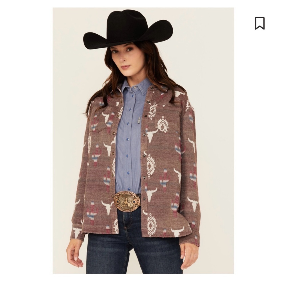 Shyanne Women Conversation Print Long Sleeve Snap Western Shirt Size Small